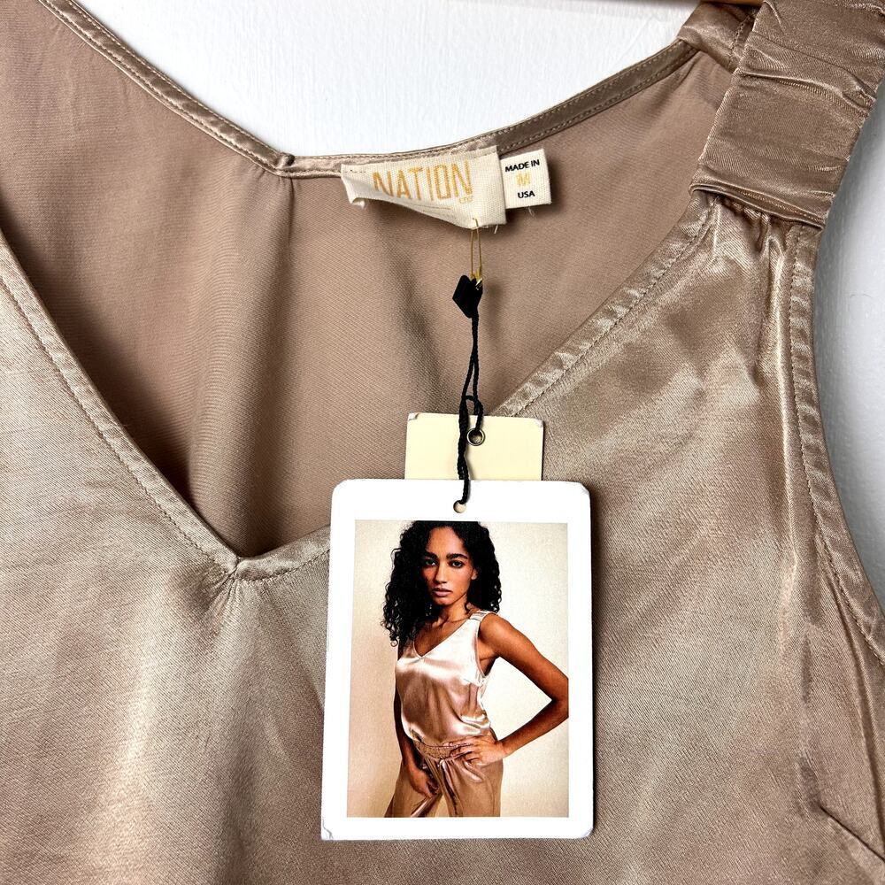 NWT Nation LTD Kyle Tank Top Gold Cafe au lait Silky Blouse Medium Made in USA - Picture 7 of 10